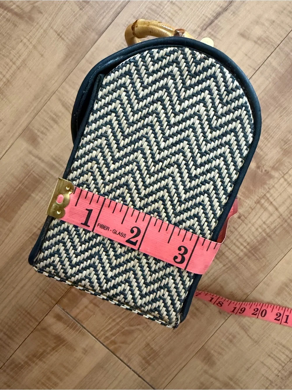 Woven Chevron Top-Handle Bag with Bamboo 90’s Vintage Brand New